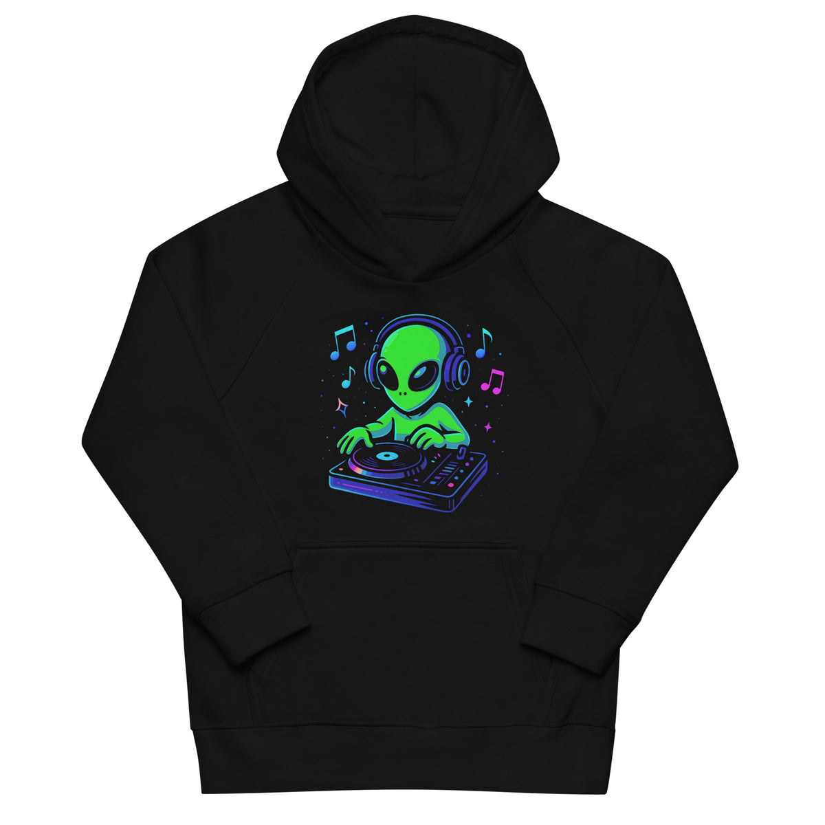 Alien DJ in Neon Cosmos Kids Eco Hoodie