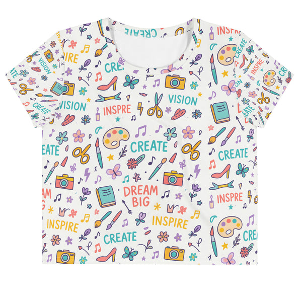 Creative Spirit All-Over Print Crop Tee – Dream, Design, Do