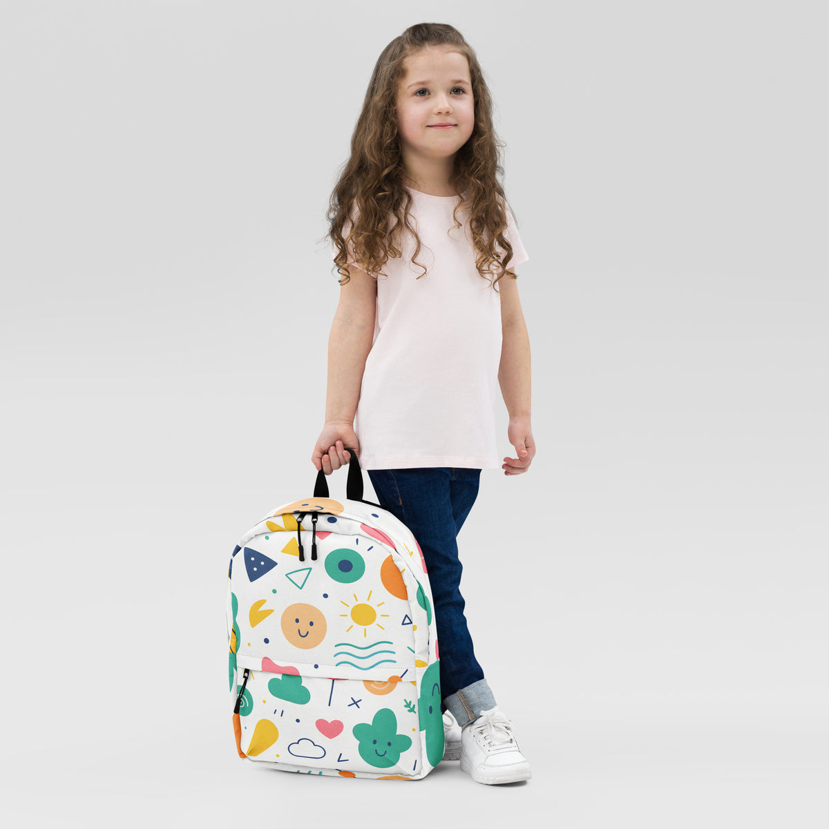 Kids Happy Shapes Backpack – Colorful Smiley & Nature Print School Bag