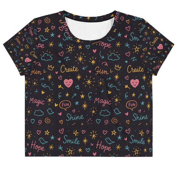 Magic Words All-Over Print Crop Tee – Wear the Vibe